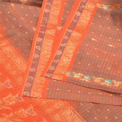 Sanskriti Vintage Orange Sarees 100% Pure Silk Woven Premium Sari Craft Fabric