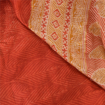 Sanskriti Vintage Orange/Cream Sarees 100Pure Silk Hand Beaded Sari Craft Fabric