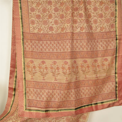 Sanskriti Vintage Sarees Peach Kota Woven Printed Cotton Sari 5yd Craft Fabric