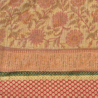 Sanskriti Vintage Sarees Peach Kota Woven Printed Cotton Sari 5yd Craft Fabric