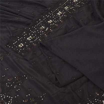 Sanskriti Vintage Indian Black Sarees Pure Silk Hand Beaded Premium Sari Fabric