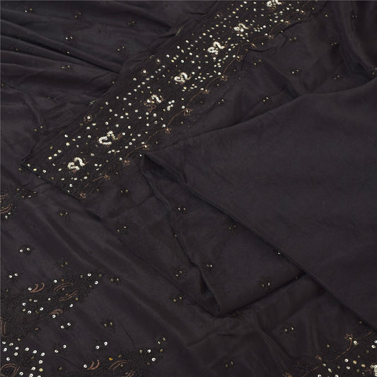 Sanskriti Vintage Indian Black Sarees Pure Silk Hand Beaded Premium Sari Fabric