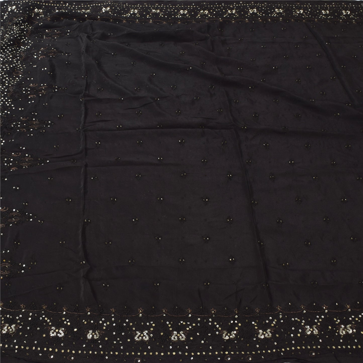 Sanskriti Vintage Indian Black Sarees Pure Silk Hand Beaded Premium Sari Fabric