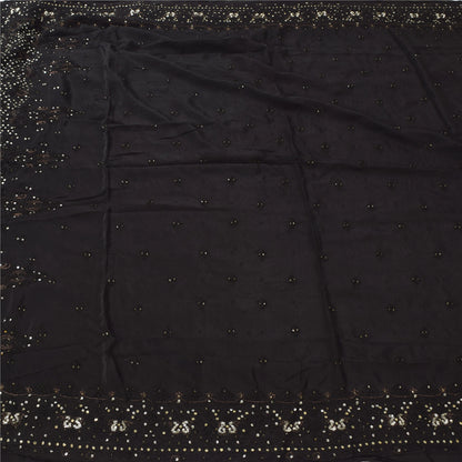 Sanskriti Vintage Indian Black Sarees Pure Silk Hand Beaded Premium Sari Fabric