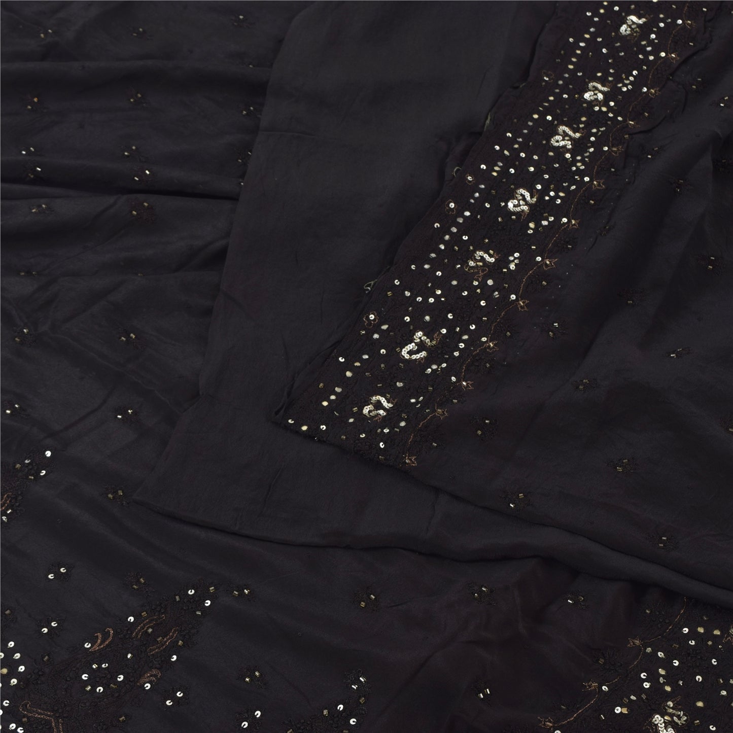 Sanskriti Vintage Indian Black Sarees Pure Silk Hand Beaded Premium Sari Fabric