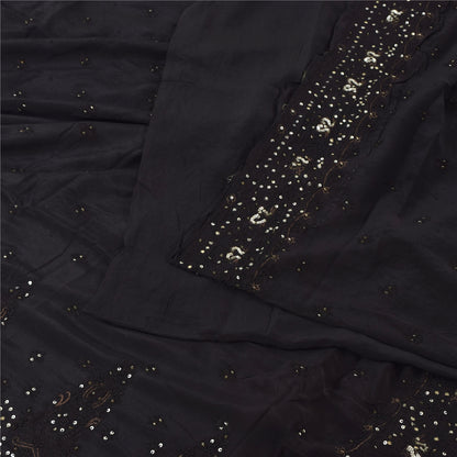 Sanskriti Vintage Indian Black Sarees Pure Silk Hand Beaded Premium Sari Fabric