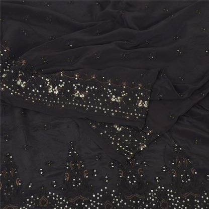 Sanskriti Vintage Indian Black Sarees Pure Silk Hand Beaded Premium Sari Fabric