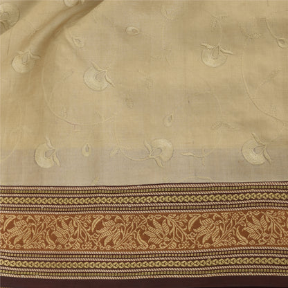 Sanskriti Vintage Ivory/Dark Red Sarees Pure Silk Embroidered Woven Sari Fabric