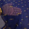 Sanskriti Vintage Blue Sarees Pure Chiffon Silk Hand Beaded Sari Craft Fabric