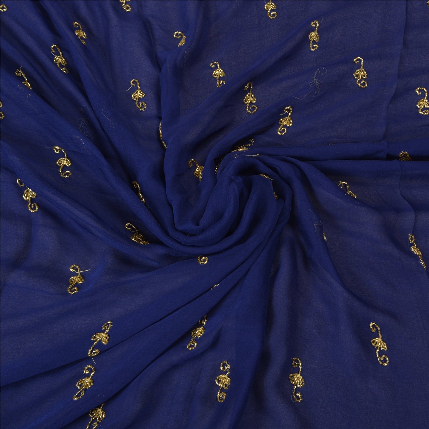 Sanskriti Vintage Blue Sarees Pure Chiffon Silk Hand Beaded Sari Craft Fabric