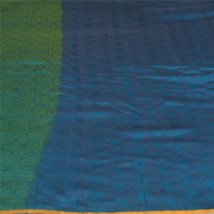 Sanskriti Vintage Blue/Green Indian Sarees Pure Silk Woven Sari Craft Fabric