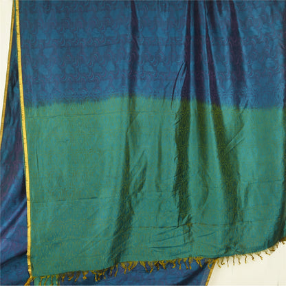 Sanskriti Vintage Blue/Green Indian Sarees Pure Silk Woven Sari Craft Fabric