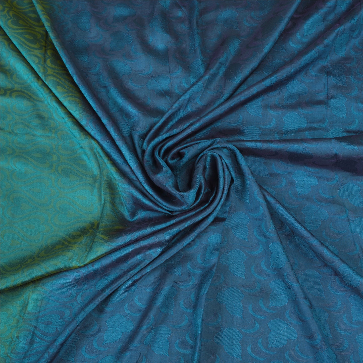 Sanskriti Vintage Blue/Green Indian Sarees Pure Silk Woven Sari Craft Fabric