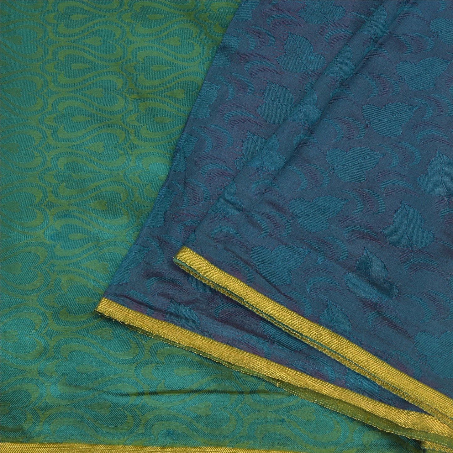 Sanskriti Vintage Blue/Green Indian Sarees Pure Silk Woven Sari Craft Fabric