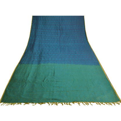 Sanskriti Vintage Blue/Green Indian Sarees Pure Silk Woven Sari Craft Fabric