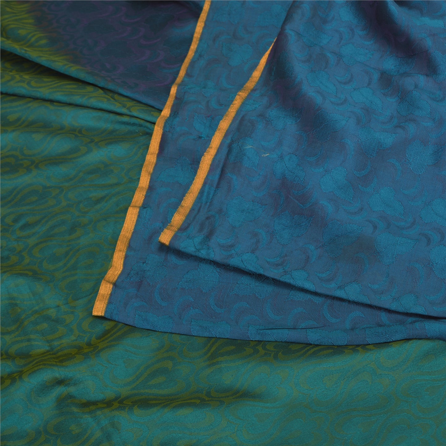 Sanskriti Vintage Blue/Green Indian Sarees Pure Silk Woven Sari Craft Fabric