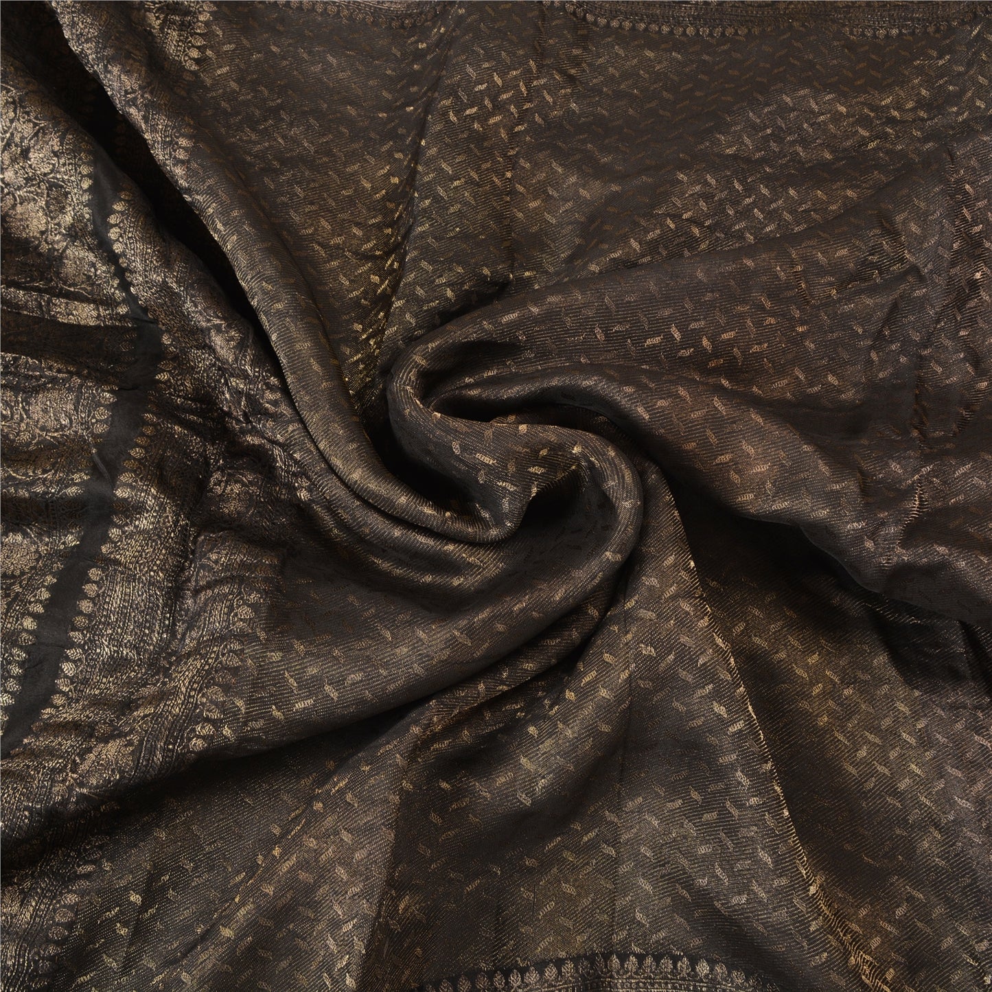 Sanskriti Vintage Black Sarees Pure Silk Woven Brocade/Banarasi Zari Sari Fabric