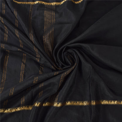 Sanskriti Vintage Black Sarees Pure Silk Woven Brocade/Banarasi Sari 5yd Fabric