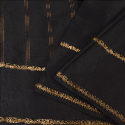 Sanskriti Vintage Black Sarees Pure Silk Woven Brocade/Banarasi Sari 5yd Fabric