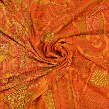 Sanskriti Vintage Saffron Sarees Pure Silk Hand Beaded Premium Sari Craft Fabric