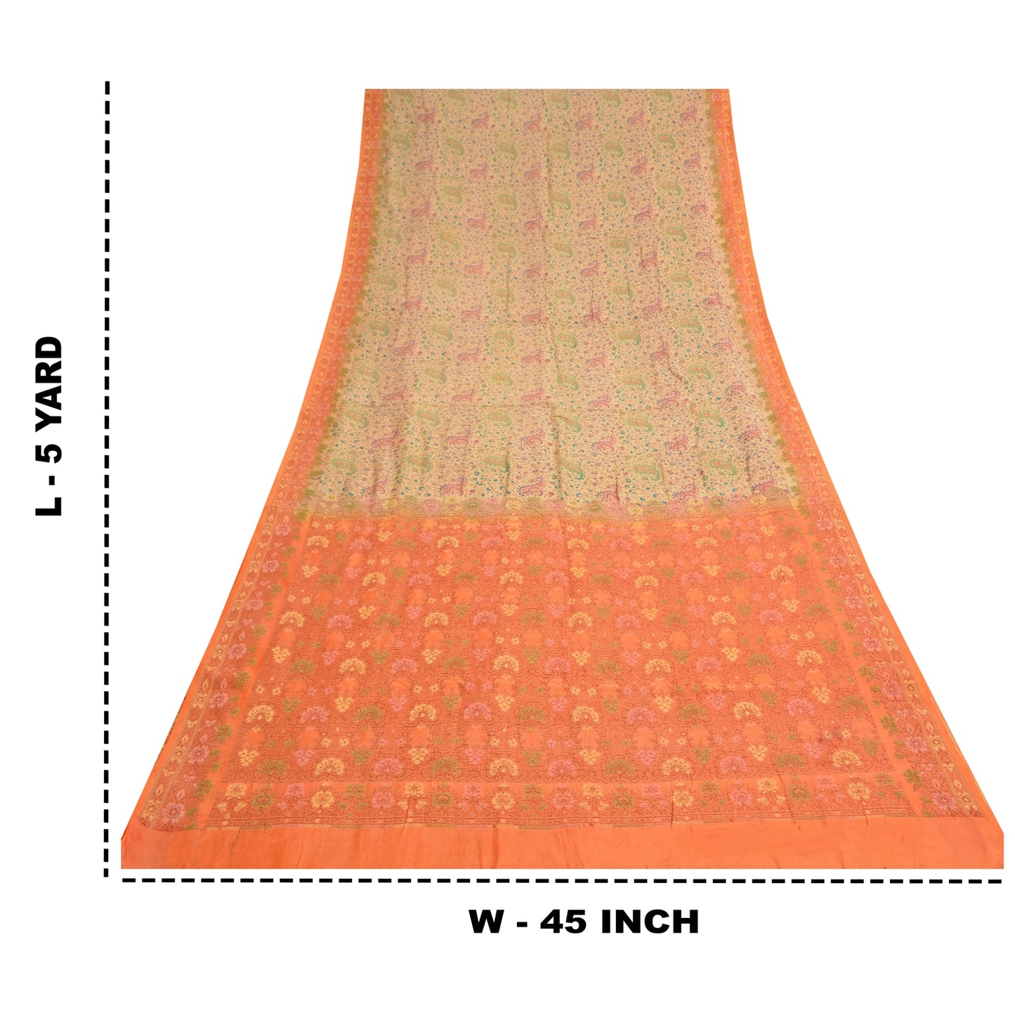 Sanskriti Vintage Orange/Ivory Sarees 100% Pure Silk Woven Premium Sari Fabric