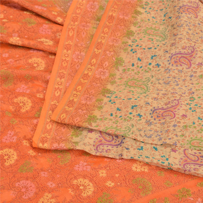 Sanskriti Vintage Orange/Ivory Sarees 100% Pure Silk Woven Premium Sari Fabric