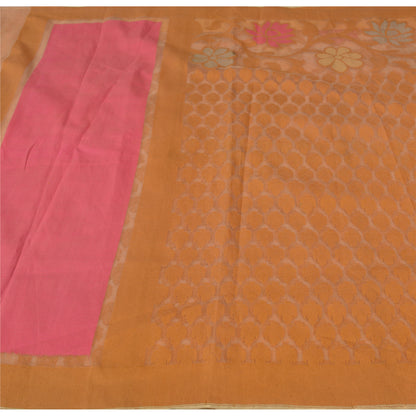 Sanskriti Vintage Saffron/Pink Sarees Art Silk Woven Premium Sari Craft Fabric