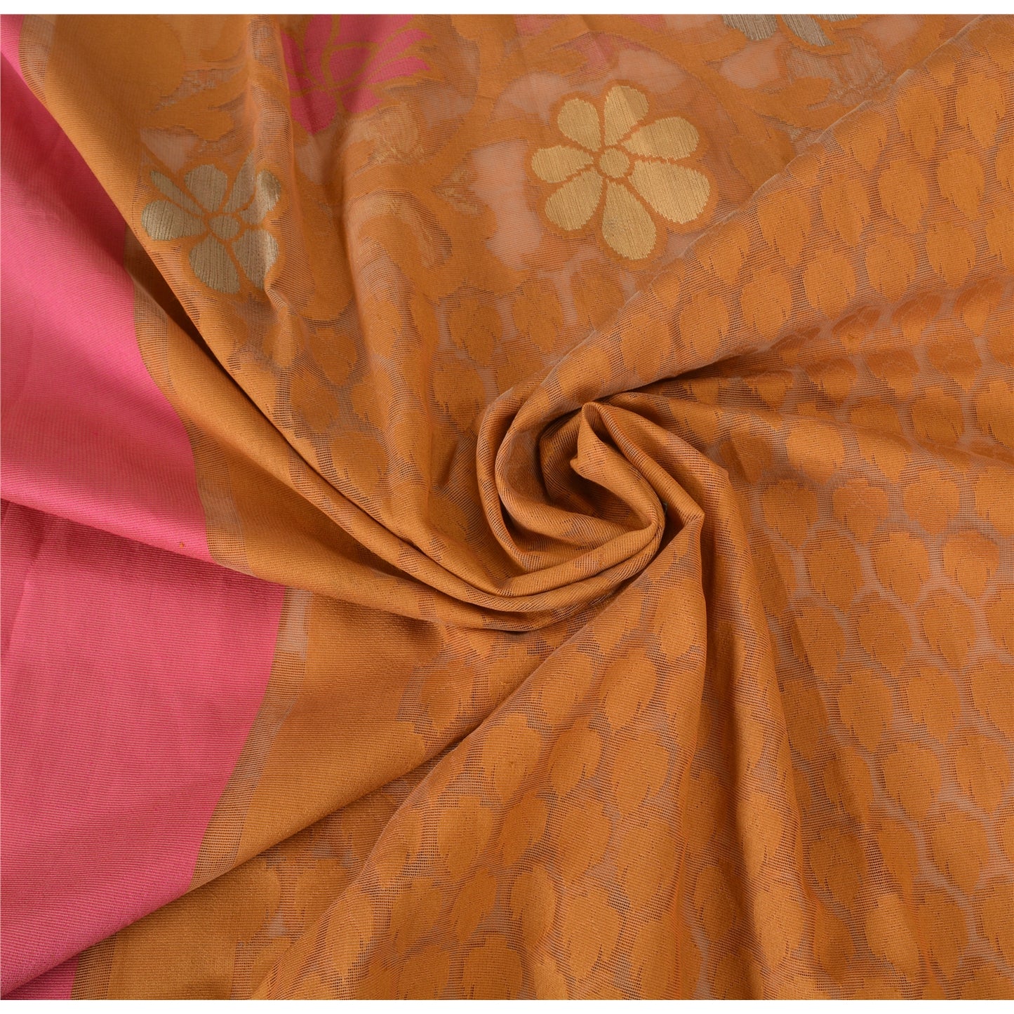 Sanskriti Vintage Saffron/Pink Sarees Art Silk Woven Premium Sari Craft Fabric