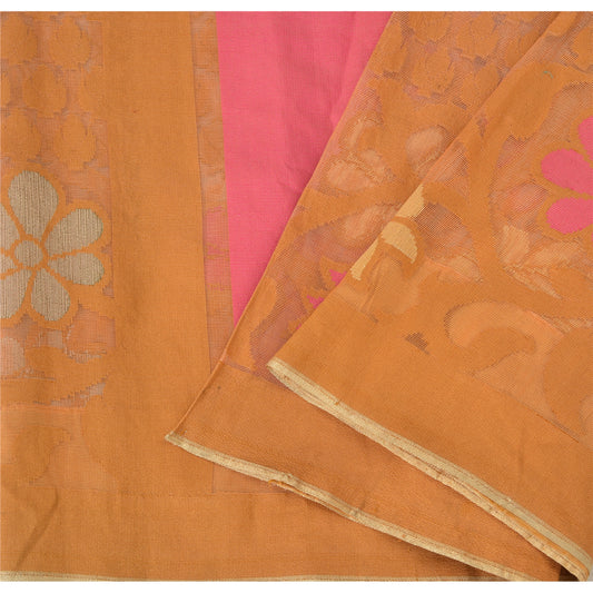 Sanskriti Vintage Saffron/Pink Sarees Art Silk Woven Premium Sari Craft Fabric