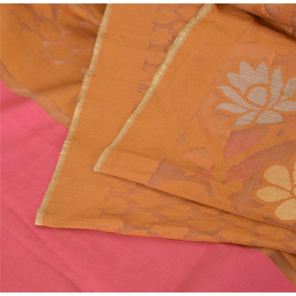 Sanskriti Vintage Saffron/Pink Sarees Art Silk Woven Premium Sari Craft Fabric