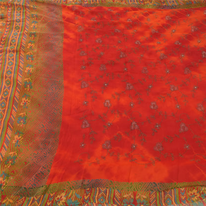 Sanskriti Vintage Sarees Pure Georgette Silk Embroidered Tie-Dye Sari 5yd Fabric