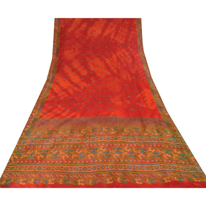 Sanskriti Vintage Sarees Pure Georgette Silk Embroidered Tie-Dye Sari 5yd Fabric