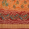 Sanskriti Vintage Saffron/Red Sarees Pure Silk Handmade Bandhani Sari Fabric