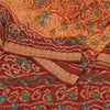 Sanskriti Vintage Saffron/Red Sarees Pure Silk Handmade Bandhani Sari Fabric