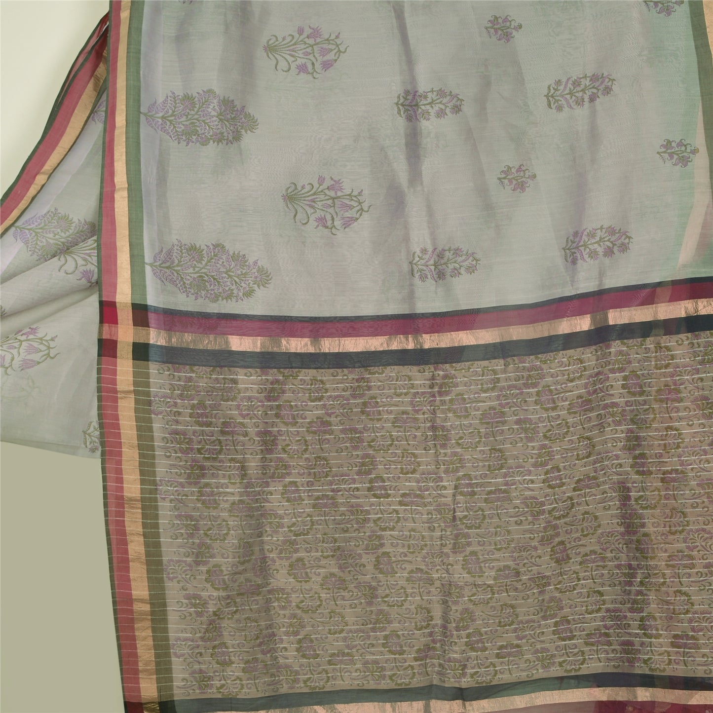 Sanskriti Vintage Purple Sarees Cotton Silk Block Printed Premium Sari Fabric