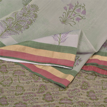 Sanskriti Vintage Purple Sarees Cotton Silk Block Printed Premium Sari Fabric