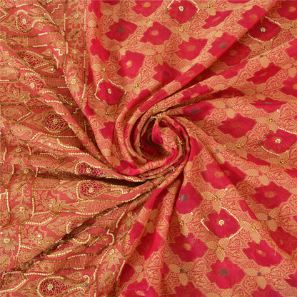 Sanskriti Vintage Indian Pink Sarees Pure Silk Hand Beaded Woven 6yd Sari Fabric