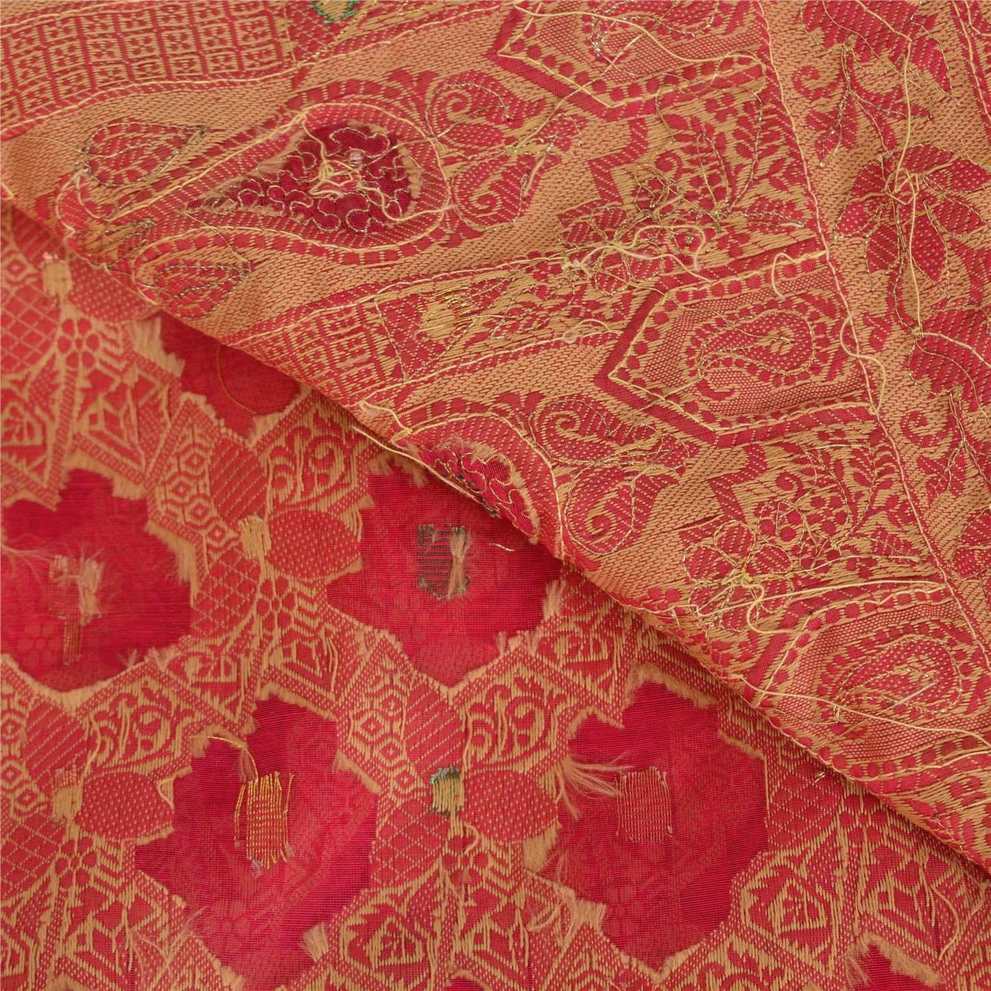 Sanskriti Vintage Indian Pink Sarees Pure Silk Hand Beaded Woven 6yd Sari Fabric