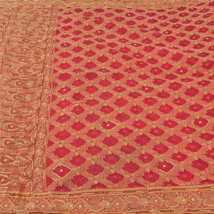 Sanskriti Vintage Indian Pink Sarees Pure Silk Hand Beaded Woven 6yd Sari Fabric