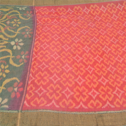 Sanskriti Vintage Red/Grey Indian Sarees Pure Cotton Woven Ikat Sari Fabric