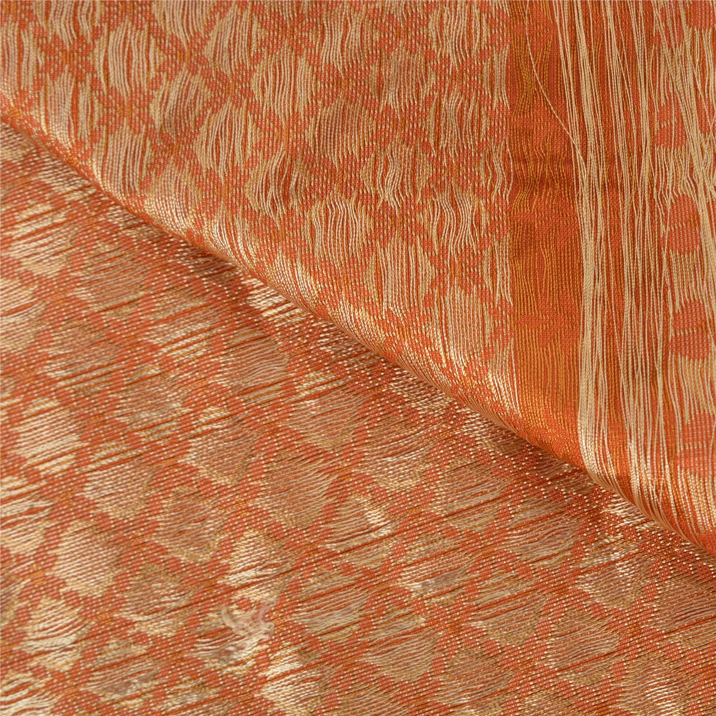 Sanskriti Vintage Orange Indian Sarees Pure Silk Woven Premium Sari Craft Fabric