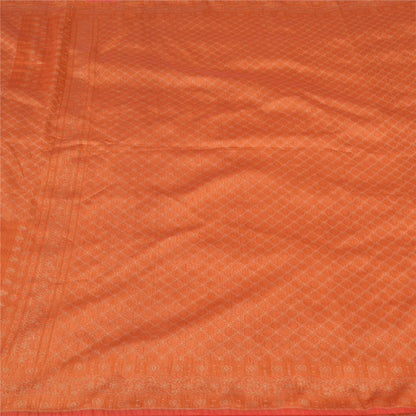 Sanskriti Vintage Orange Indian Sarees Pure Silk Woven Premium Sari Craft Fabric