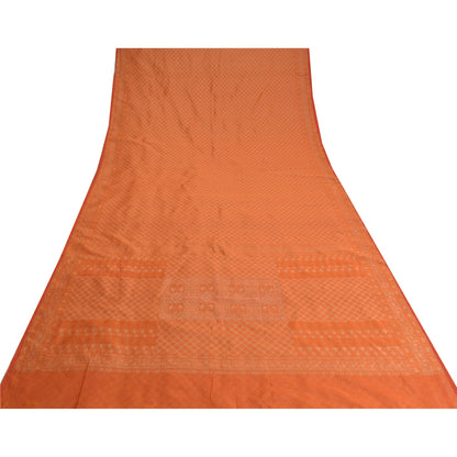 Sanskriti Vintage Orange Indian Sarees Pure Silk Woven Premium Sari Craft Fabric