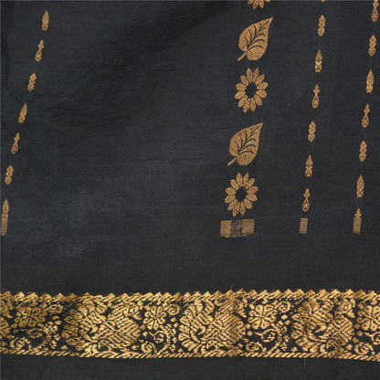 Sanskriti Vintage Black Sarees Pure Silk Woven Brocade/Banarasi Zari Sari Fabric