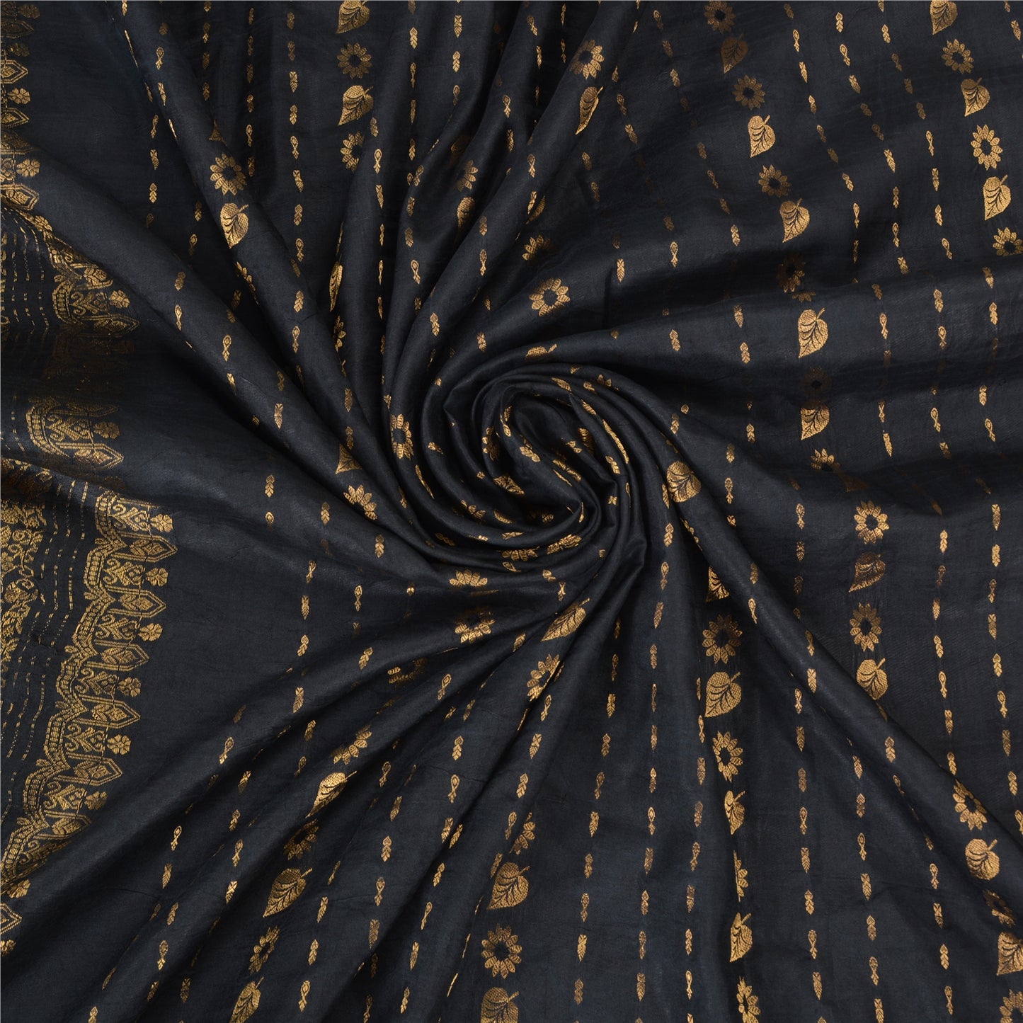 Sanskriti Vintage Black Sarees Pure Silk Woven Brocade/Banarasi Zari Sari Fabric