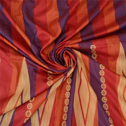 Sanskriti Vintage Red/Blue Indian Sarees Pure Silk Woven Sari 5 YD Craft Fabric