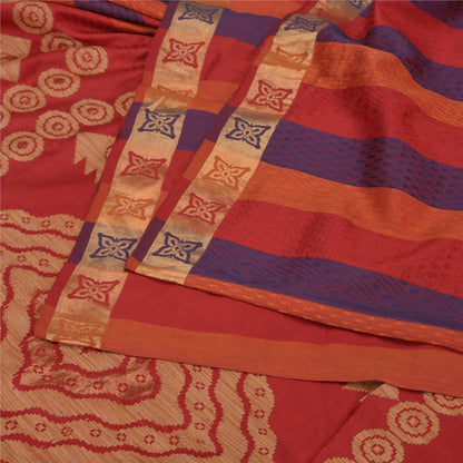 Sanskriti Vintage Red/Blue Indian Sarees Pure Silk Woven Sari 5 YD Craft Fabric