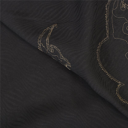 Sanskriti Vintage Black Sarees Pure Silk Hand Beaded Woven Premium Sari Fabric