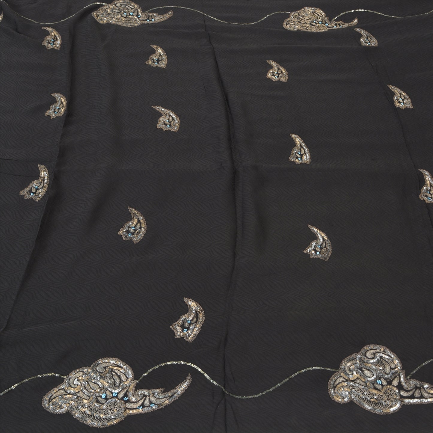 Sanskriti Vintage Black Sarees Pure Silk Hand Beaded Woven Premium Sari Fabric