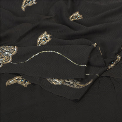 Sanskriti Vintage Black Sarees Pure Silk Hand Beaded Woven Premium Sari Fabric